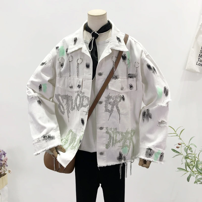 Spring Autumn Fashion Hot Drilling Letter Hole Denim Coat Women Long Sleeve Loose Jeans Jacket Ladies Clothes Streetwear H1541
Spring Autumn Fashion Hot Drilling Letter Hole Denim Coat Women Long Sleeve Loose Jeans Jacket Ladies Clothes Streetwear H1541