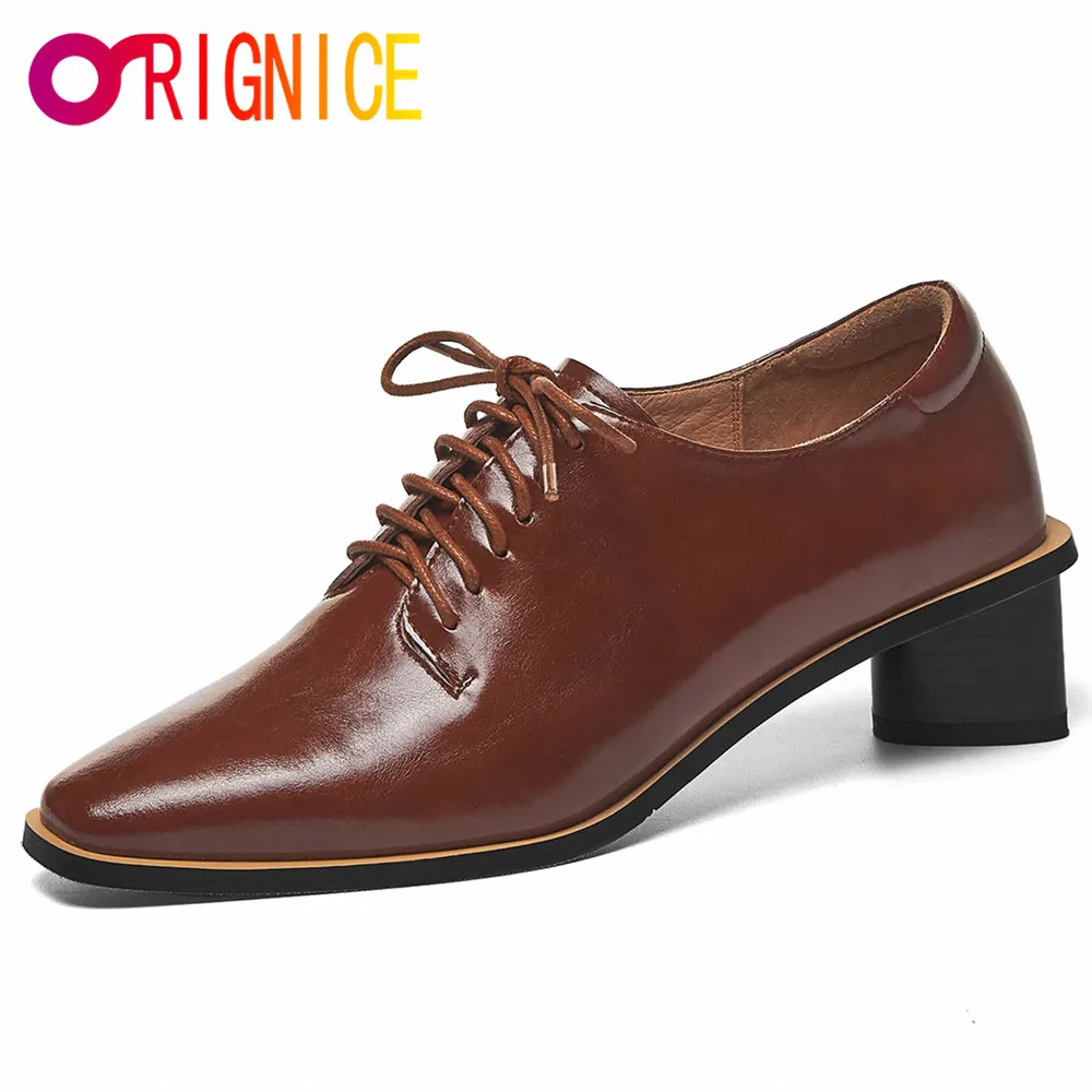 Orignice Fashion Solid Color Women Genuine Leather Pumps Lace Up Thick Heels Round Toe Plus Size 34-42 Office Career Shoes
Orignice Fashion Solid Color Women Genuine Leather Pumps Lace Up Thick Heels Round Toe Plus Size 34-42 Office Career Shoes
