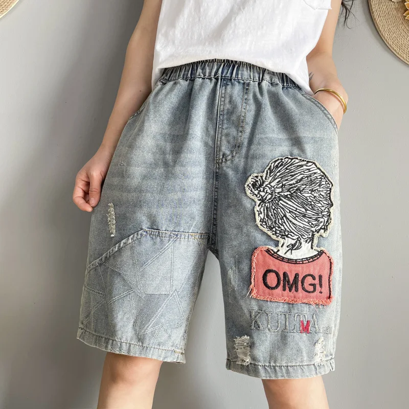 5971 Straight Denim Shorts Women Vintage Literature And Art Patchwork Letter Sweet Girl Embroidery Scratch Hole Elastic Waist
5971 Straight Denim Shorts Women Vintage Literature And Art Patchwork Letter Sweet Girl Embroidery Scratch Hole Elastic Waist