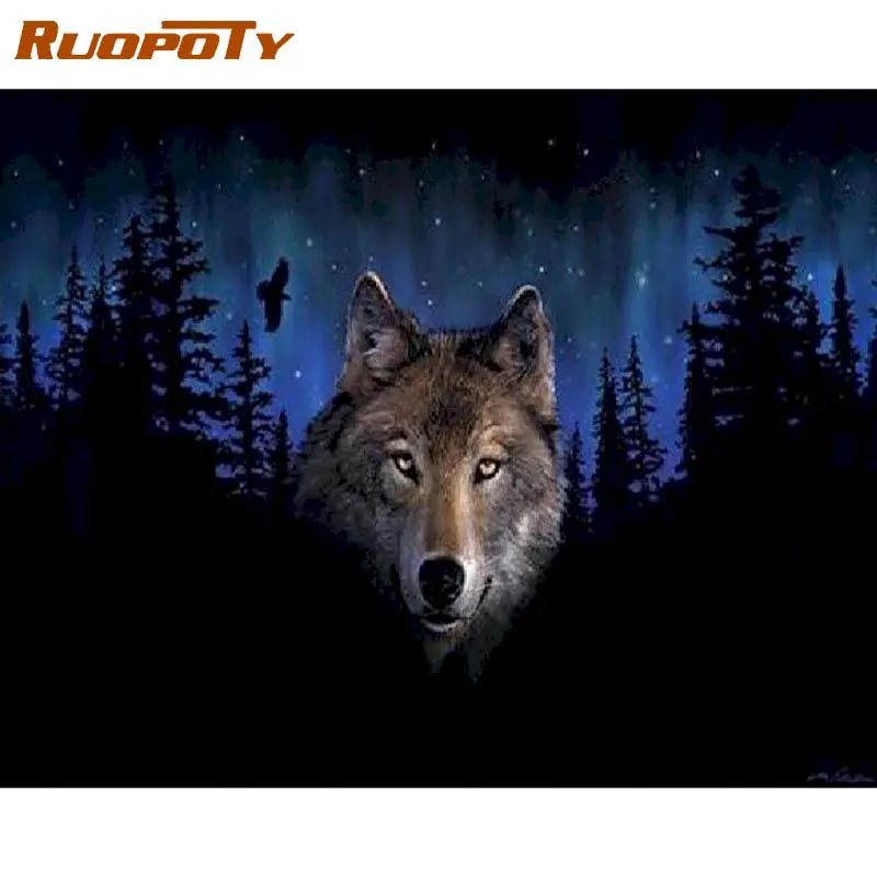 RUOPOTY Wolf Diy рамка DIY масляная краска ing по номерам Современная Настенная живопись