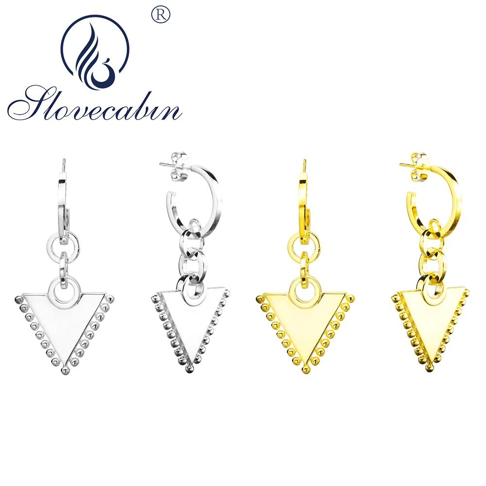 

Slovecabin Authentic 925 Sterling Silver Triangle Drop Hoop Earrings For Women Statament Earrings Femme Statement Fine Jewelry