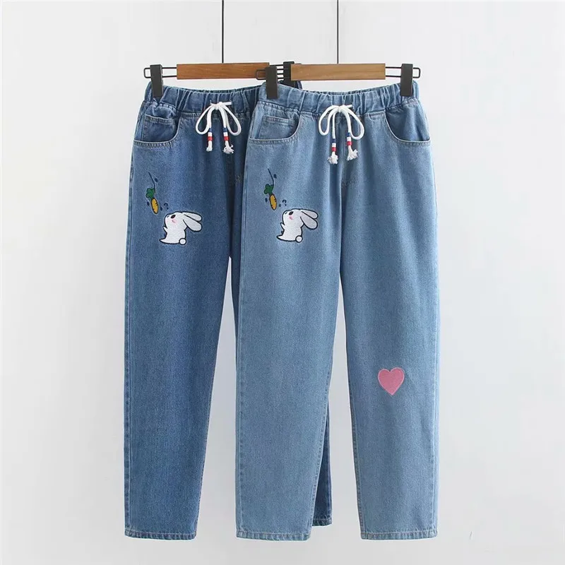 Fashion student jeans embroidery denim casual pants women elastic waist loose straight pants girl High waist sweet jeans 3296
Fashion student jeans embroidery denim casual pants women elastic waist loose straight pants girl High waist sweet jeans 3296