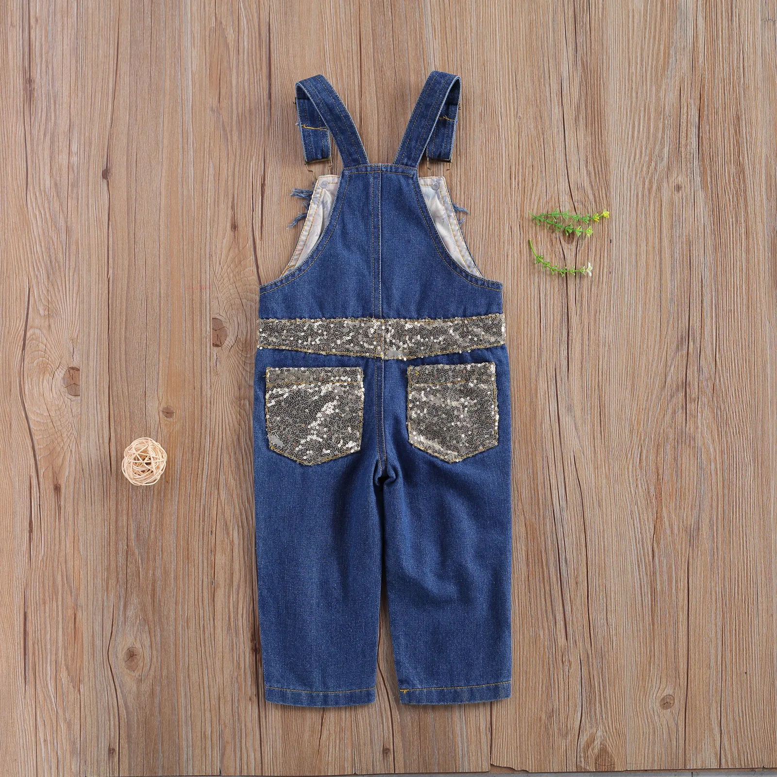 

2020 New 1-7Y Toddler Kid Baby Girl Spring Sunflower Print Overall Ripped Sequined Suspender Jeans Long Pants Pockets Floral