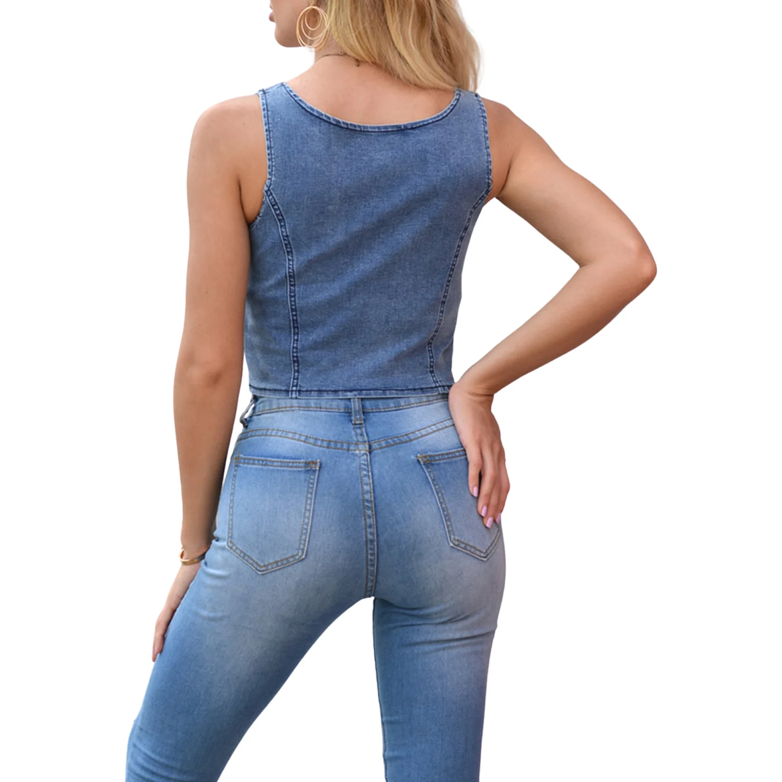 Women Solid Color Denim Tank Top, U Neck Sleeveless Zipper Decor Casual Basic Short Vest Tops
Women Solid Color Denim Tank Top, U Neck Sleeveless Zipper Decor Casual Basic Short Vest Tops