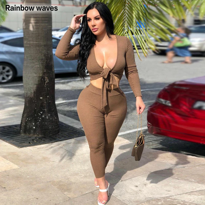 Rainbowwaves Women's Tracksuit Fashion Casual Suit Long Sleeve V Neck Bandage Navel Crop Top Slim Jogger Pants Set Street Outfit
Rainbowwaves Women's Tracksuit Fashion Casual Suit Long Sleeve V Neck Bandage Navel Crop Top Slim Jogger Pants Set Street Outfit