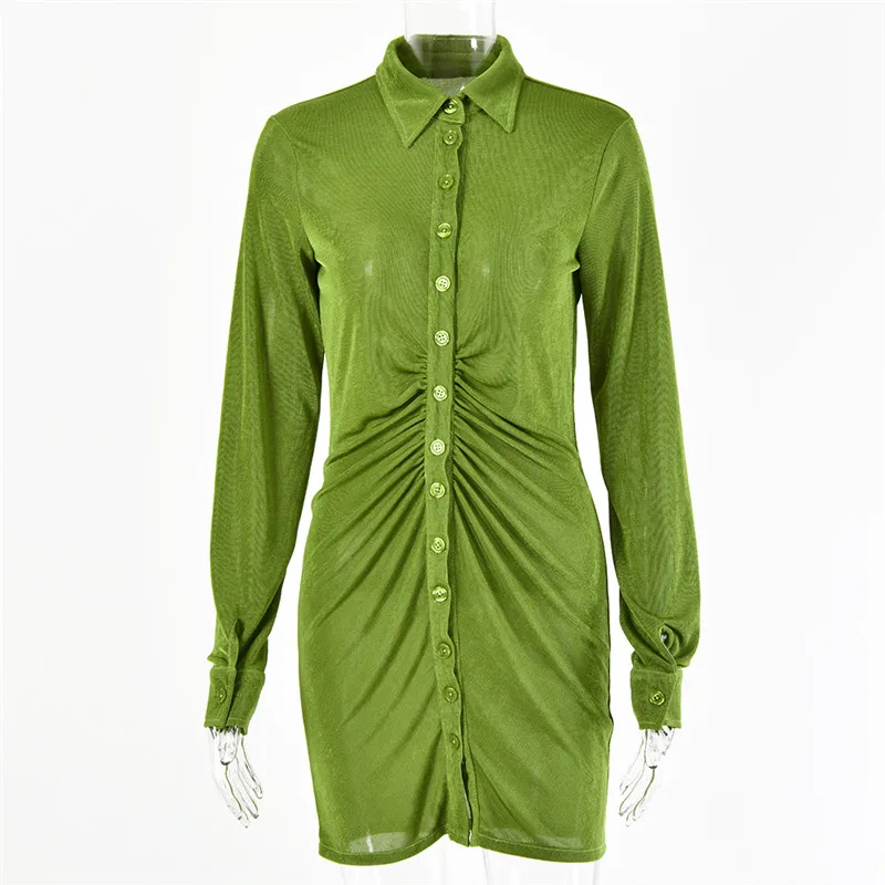 Pleated Turn-Down Collar Button Blouse Dress Women Sexy Long Sleeve Mini Dresses Solid Streetwear Female Shirt Vestidos
Pleated Turn-Down Collar Button Blouse Dress Women Sexy Long Sleeve Mini Dresses Solid Streetwear Female Shirt Vestidos