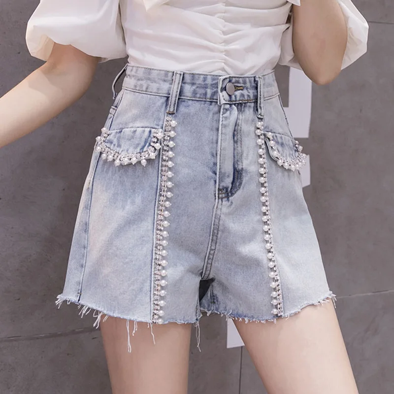 High Waist Casual Women Denim Shorts Loose Wide Leg Femme Suit Shorts 2021 Summer Plus Size Pearls Solid Jeans Short Pants
High Waist Casual Women Denim Shorts Loose Wide Leg Femme Suit Shorts 2021 Summer Plus Size Pearls Solid Jeans Short Pants