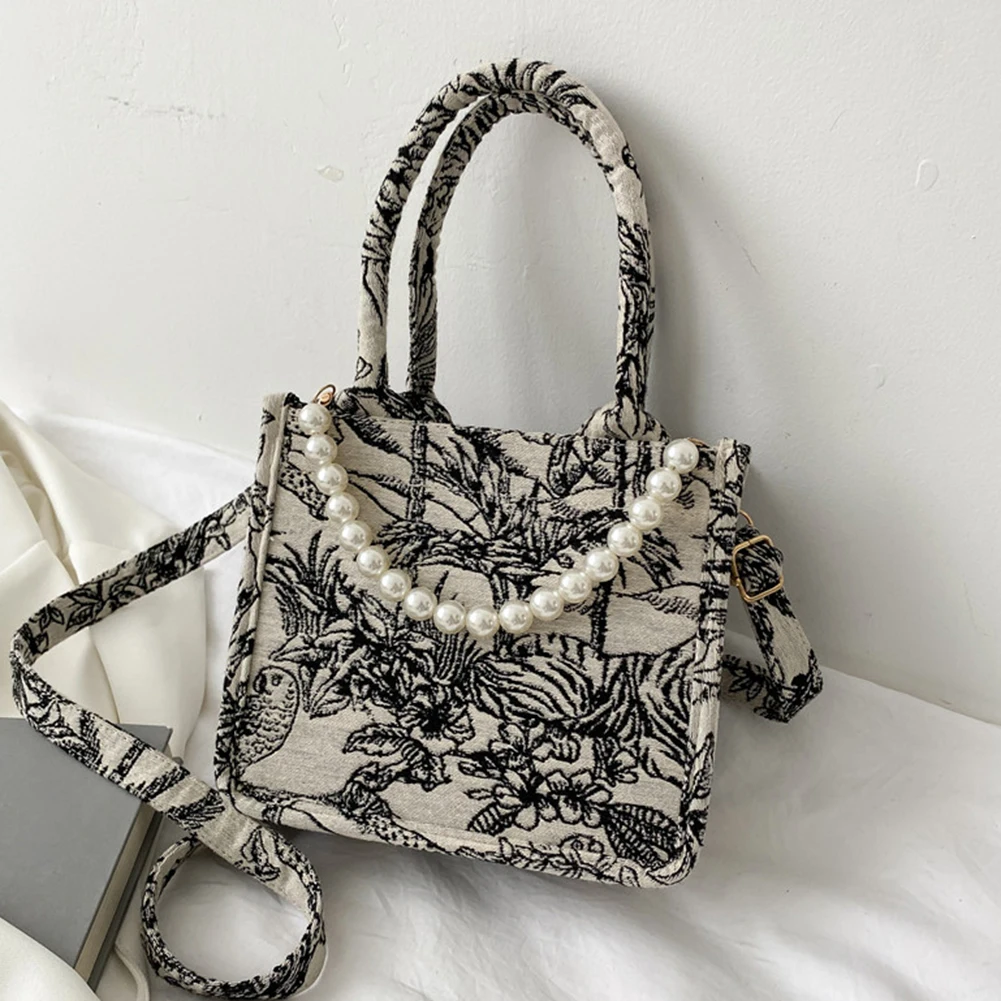 Casual Canvas Women Crossbody Handbags Designer Fashion Women Canvas Print Pearl Chain Shoulder Bag Ladies Top-handle Bags
Casual Canvas Women Crossbody Handbags Designer Fashion Women Canvas Print Pearl Chain Shoulder Bag Ladies Top-handle Bags