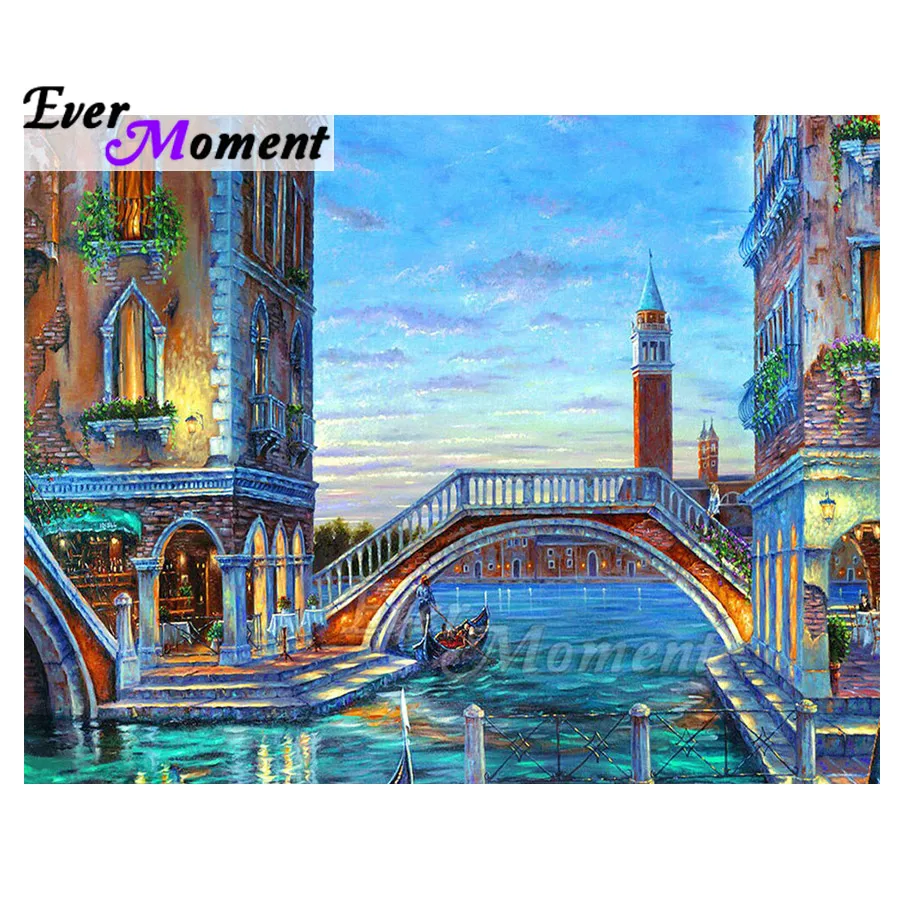 Ever Moment Алмазная картина 5D DIY Строительство река декоративный мостик ручная