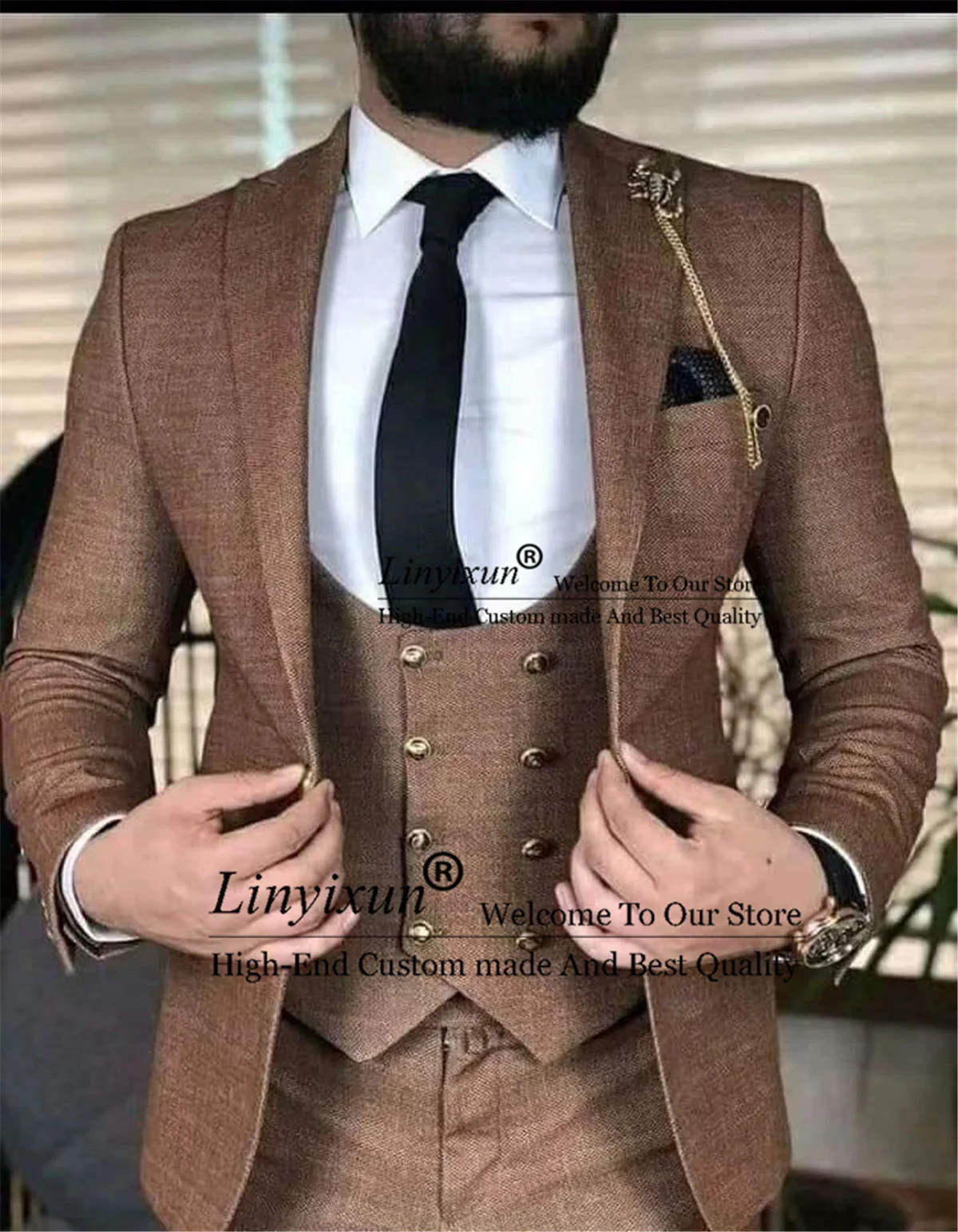 Brown Men Suits For Wedding Peak Lapel Fashion 3 Pieces Groom Tuxedos Best Man Prom Blazer Jacket Pants Vest Set Terno Masculino
Brown Men Suits For Wedding Peak Lapel Fashion 3 Pieces Groom Tuxedos Best Man Prom Blazer Jacket Pants Vest Set Terno Masculino