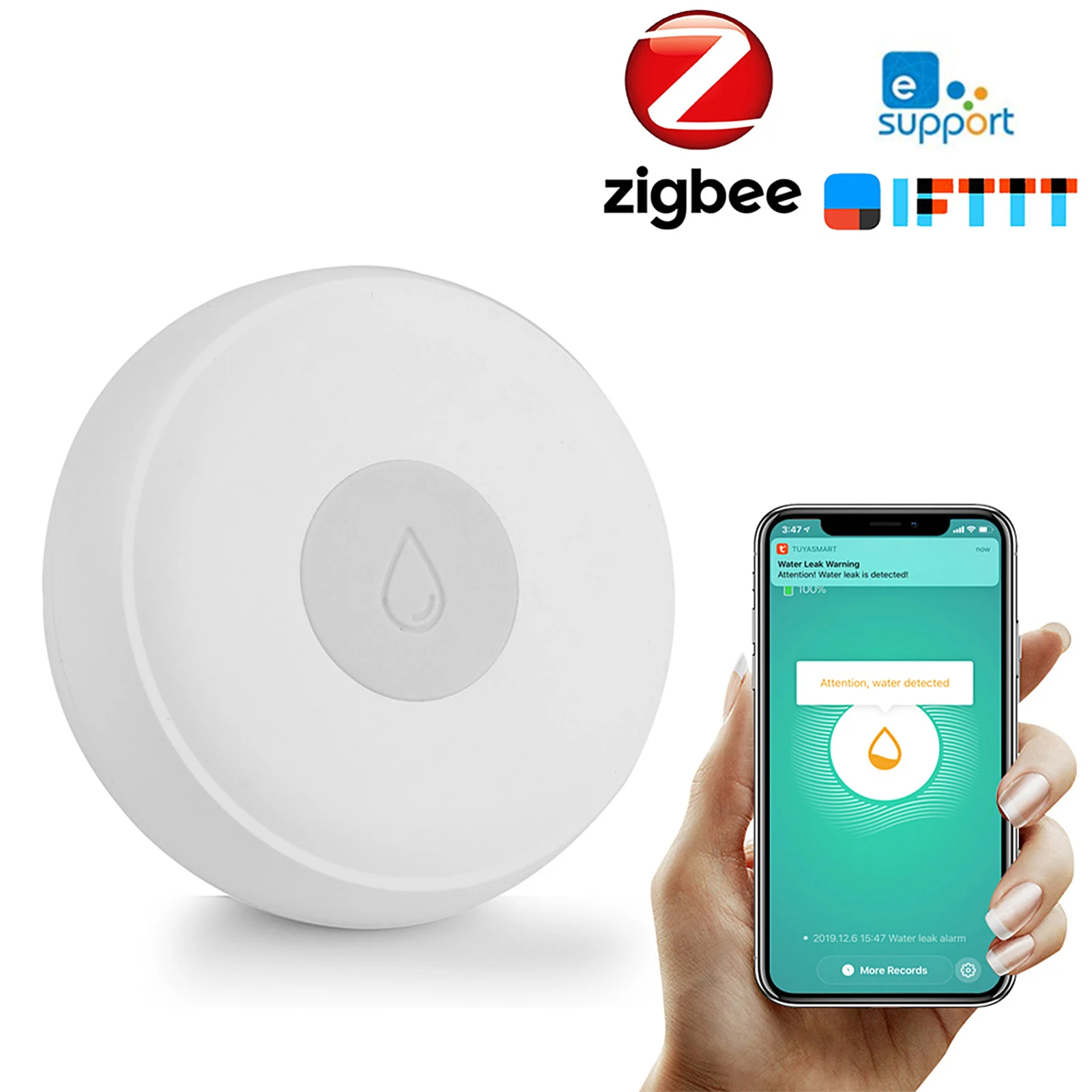 

Zigbee Smart Home Water Leak Sensor Wireless Flooding Detector Water Leakage Detection Alert Water Level Overflow Alarm eWelink
