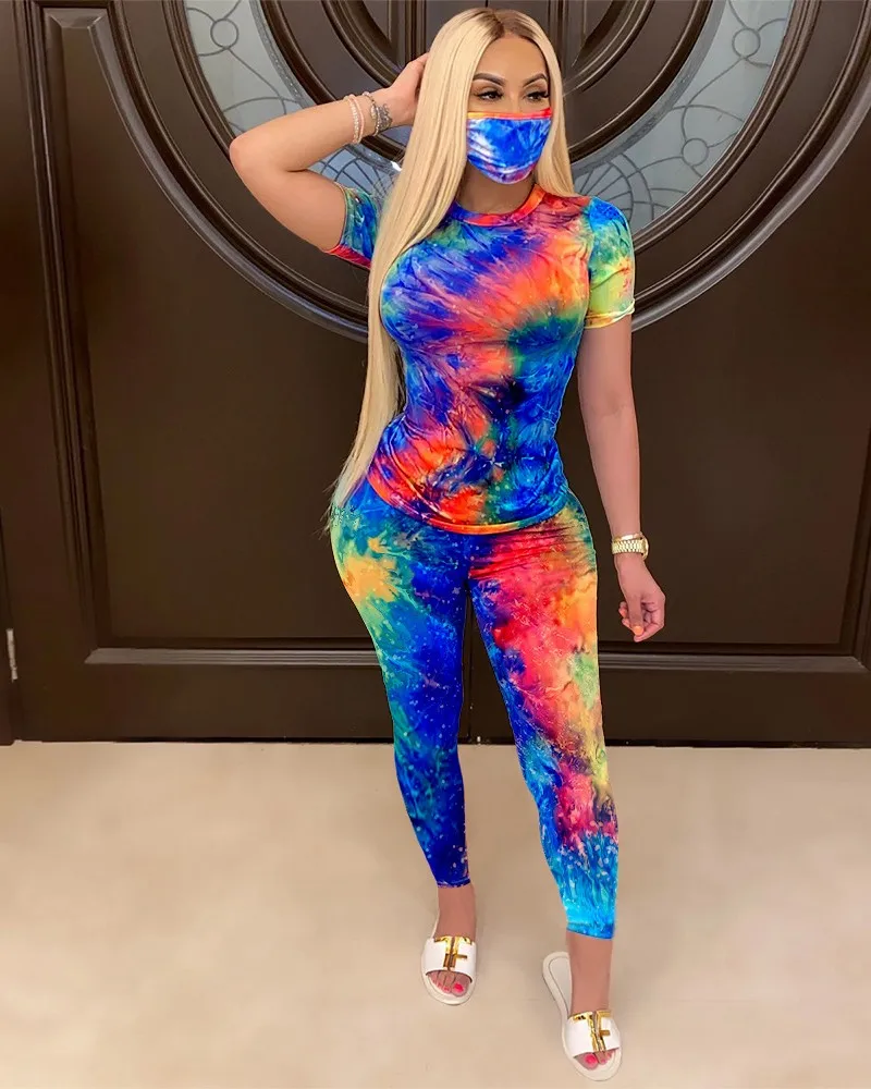 Women Casual Two-piece Clothes Set, Assorted Color Tie-dyed Print Short Sleeve Top + Long Pants New Fashion 2021
Women Casual Two-piece Clothes Set, Assorted Color Tie-dyed Print Short Sleeve Top + Long Pants New Fashion 2021
