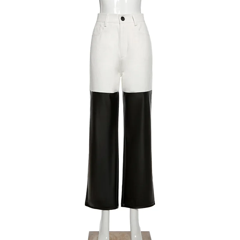 European and American 2021 New Women's High Waist Slim Slimming and Straight PU Leather Stitching Street Fashion Casual Trousers 
European and American 2021 New Women's High Waist Slim Slimming and Straight PU Leather Stitching Street Fashion Casual Trousers