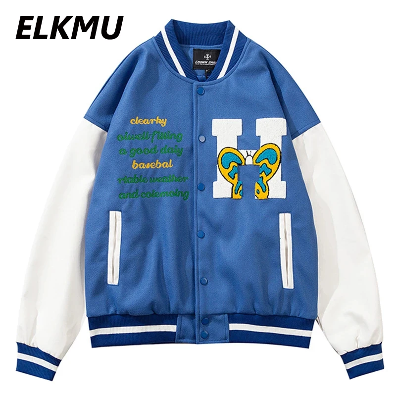 

Мужская бейсбольная куртка-бомбер ELKMU, куртки с вышивкой H и рукавами в стиле пэчворк, уличная одежда в стиле Харадзюку, верхняя одежда для му...