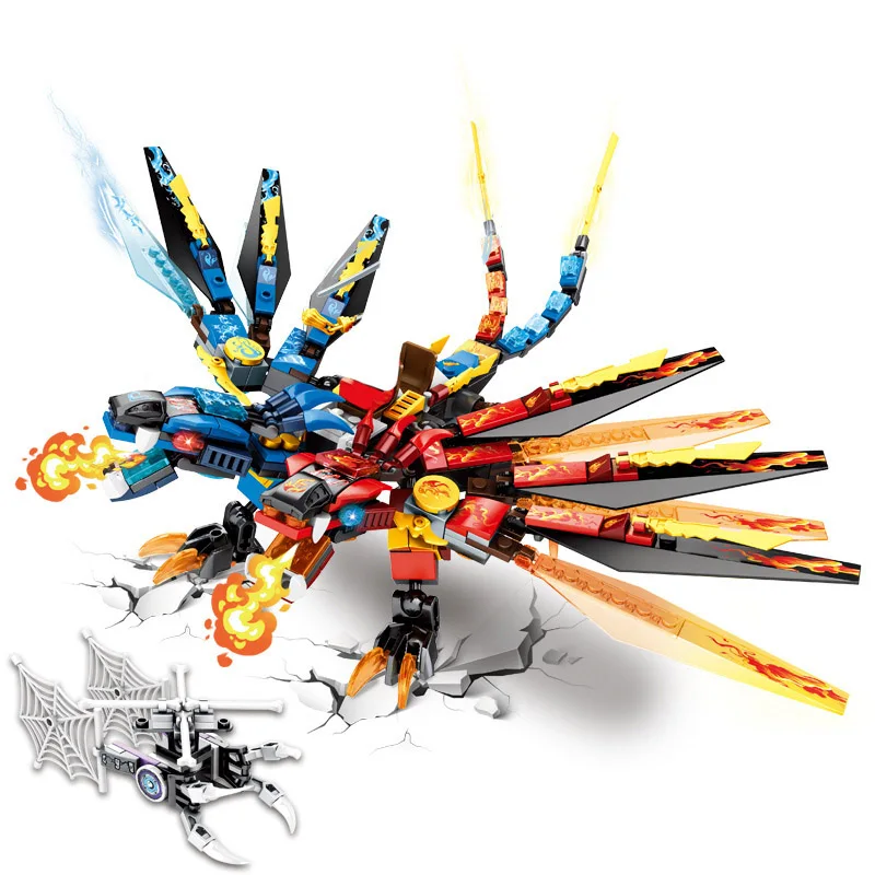

Ninja Two Headed Fusion Dragon's Forge Attack Kai Jay Figure Figures MOC Classic Building Blocks Bricks Model Toys For Kids Gift