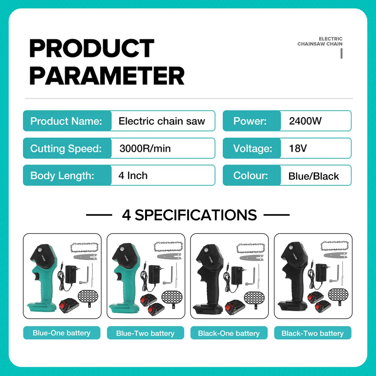 88V 2400W 4 inch Electric Chain Saws Wood Cutting Pruning ChainSaw with 1/2 Battery Cordless Garden Tree Logging Trimming Saw
88V 2400W 4 inch Electric Chain Saws Wood Cutting Pruning ChainSaw with 1/2 Battery Cordless Garden Tree Logging Trimming Saw