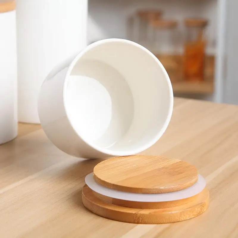 Creative Storage Jar Ceramic Wood Lid Kitchen Food Coffee Tea Candies Pot Seasoning Sealed Desktop Decoration Bottle | Дом и сад