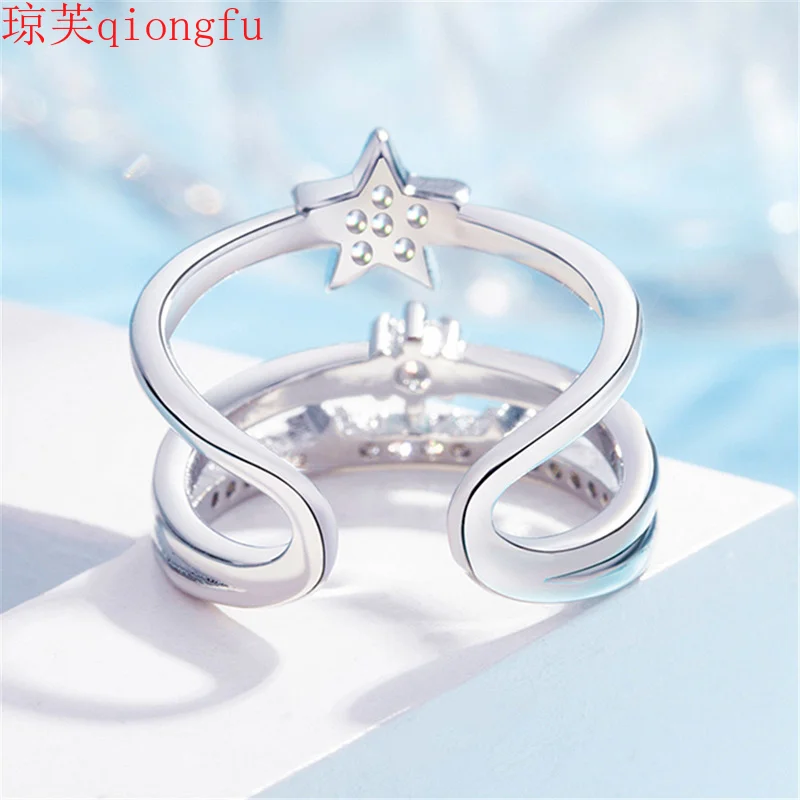 Qiongf s925 Rose gold Korean Fashion Double Five-pointed Star Tail Ring Sweet Diamond Adjustable Ring Information and the moon 
Qiongf s925 Rose gold Korean Fashion Double Five-pointed Star Tail Ring Sweet Diamond Adjustable Ring Information and the moon