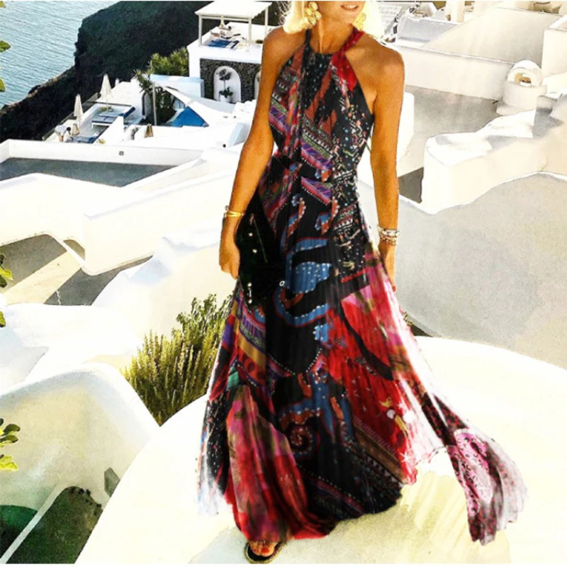 2021 New Trendy Women Summer Print Loose Beach Dress Sexy Halter O Neck Beach Boho Sleeveless Pleated Dress
2021 New Trendy Women Summer Print Loose Beach Dress Sexy Halter O Neck Beach Boho Sleeveless Pleated Dress