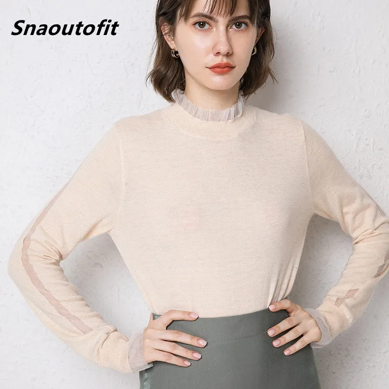 The New Spring High Quality Western Style Stitching Gauze And A Half Collar 100% Pure Wool Sweater Women's Hollow Bottoming
The New Spring High Quality Western Style Stitching Gauze And A Half Collar 100% Pure Wool Sweater Women's Hollow Bottoming