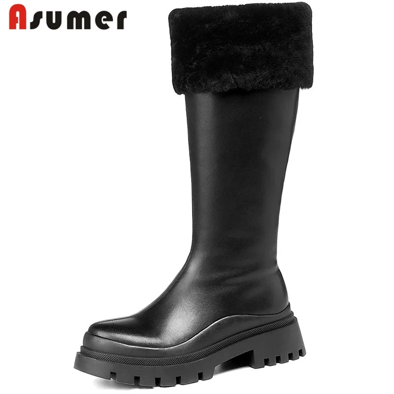 Asumer Genuine Leather Shoes Zipper Square Heels Women Boots Winter Warm With Fur Knee High Boots Comfortable Simple Top Quality
Asumer Genuine Leather Shoes Zipper Square Heels Women Boots Winter Warm With Fur Knee High Boots Comfortable Simple Top Quality