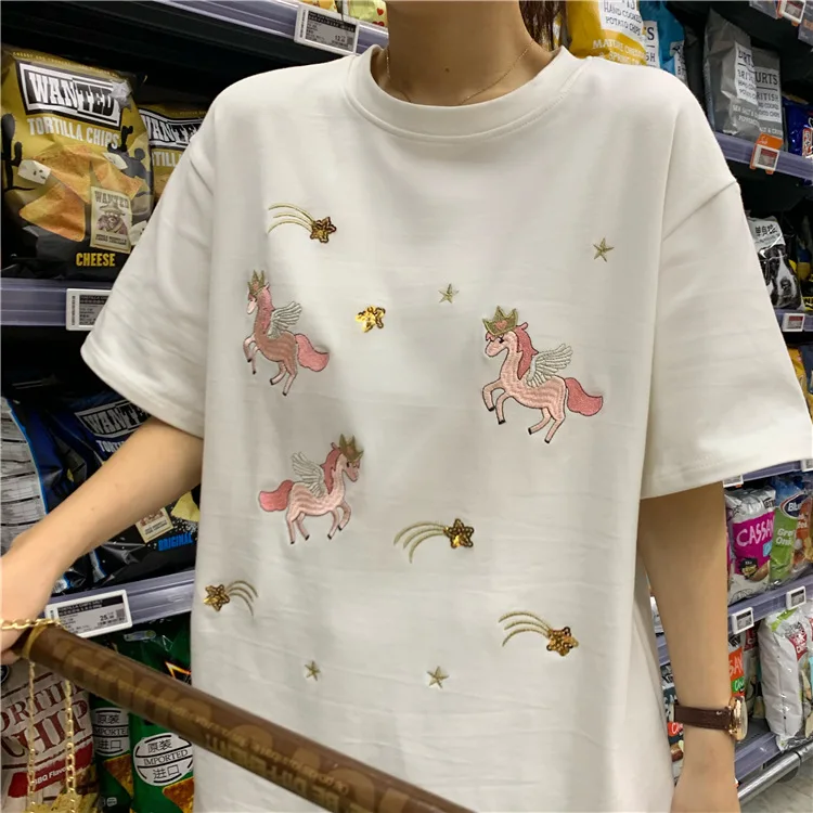 2020 Summer New Short-Sleeved T-shirt Female Tide Loose Korean Cute Heavy Sequins Embroidery Women's Clothing Cotton Sweet Girl
2020 Summer New Short-Sleeved T-shirt Female Tide Loose Korean Cute Heavy Sequins Embroidery Women's Clothing Cotton Sweet Girl