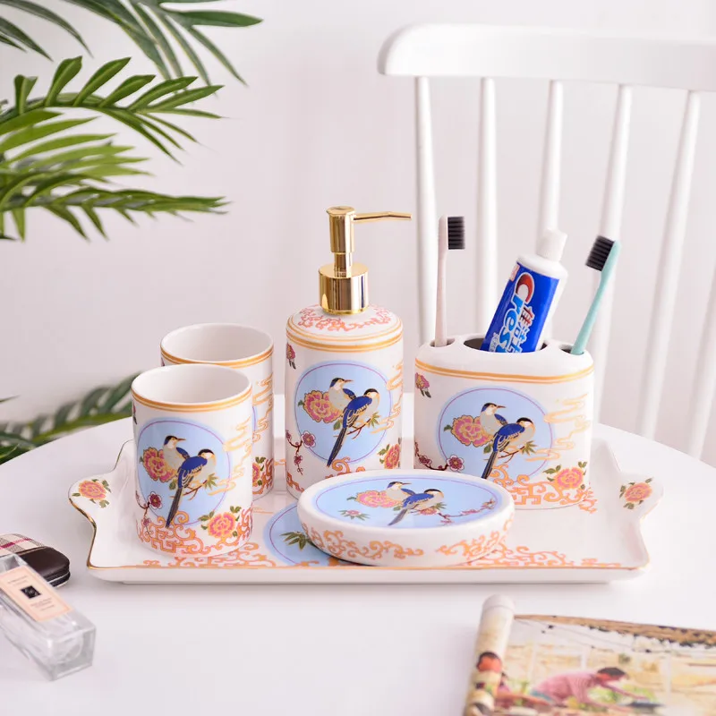 Bathroom Accessorie Set Ceramic Soap Dispenser Toothbrush Holder & Gargle Cup Soap Dishes Lavatory Flower & Birds 5/6 Pieces Set
Bathroom Accessorie Set Ceramic Soap Dispenser Toothbrush Holder & Gargle Cup Soap Dishes Lavatory Flower & Birds 5/6 Pieces Set