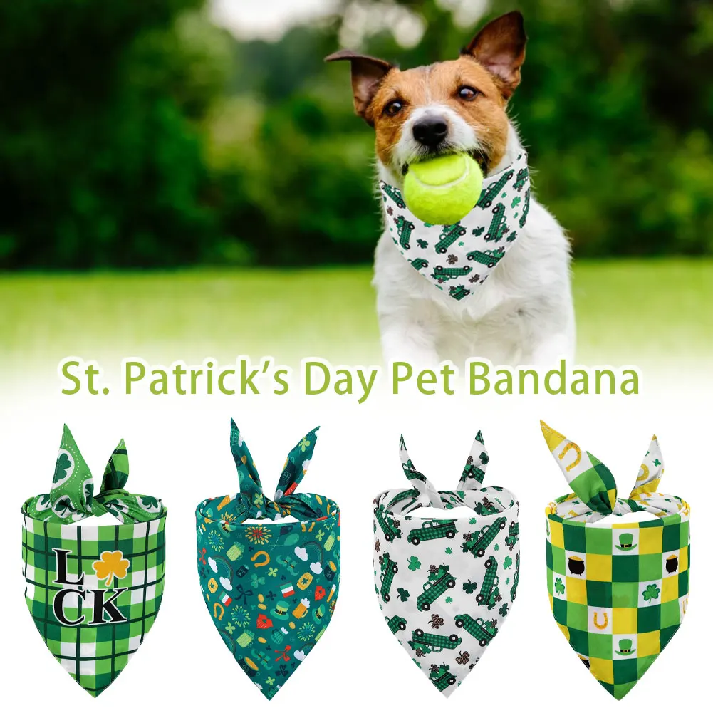 

St. Patrick's Day Pet Bandanas Lucky Shamrock Bandanna Reversible Triangle Bibs Scarf for Dogs Cats Pets Animals Scarf