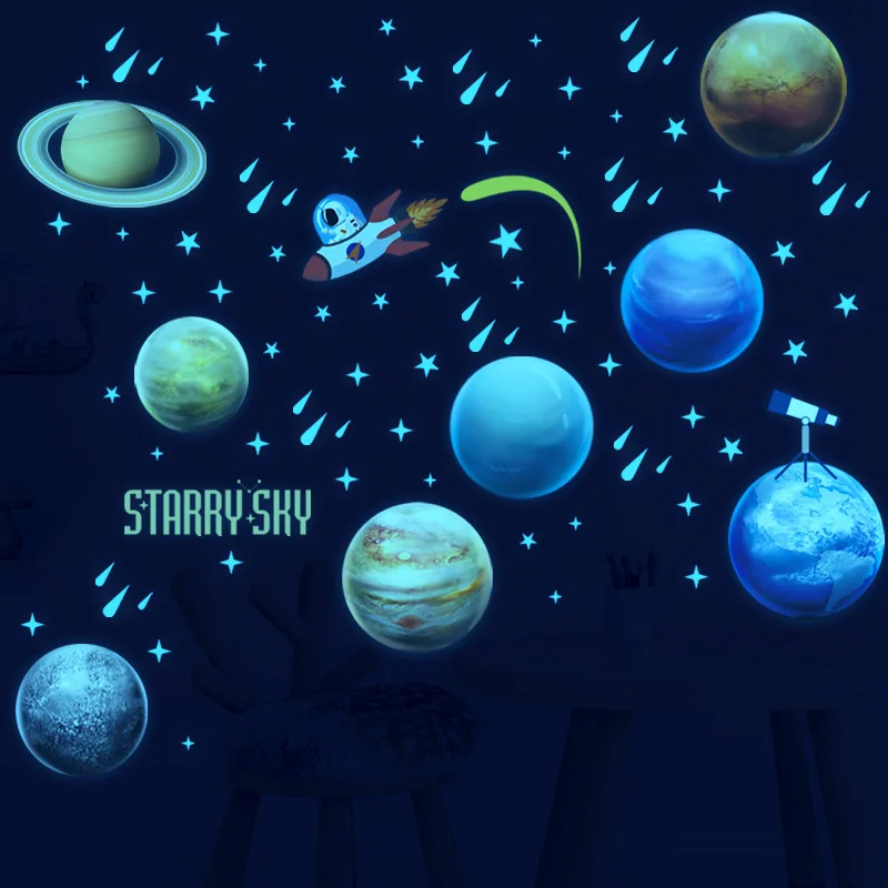 Светящиеся наклейки с планетами украшение детской комнаты на солнечную систему