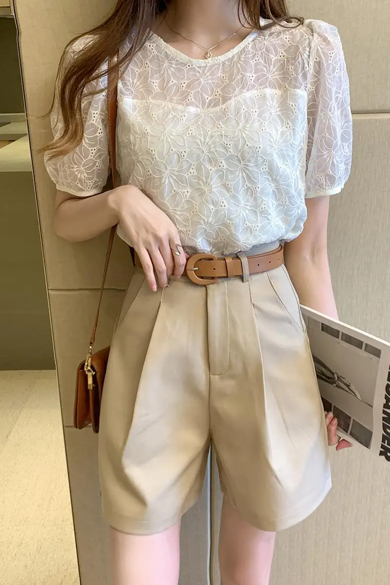 COIGARSAM Short Sleeve blouse women New Summer O-Neck Hollow Out blusas womens tops and blouses Apricot 5312
COIGARSAM Short Sleeve blouse women New Summer O-Neck Hollow Out blusas womens tops and blouses Apricot 5312