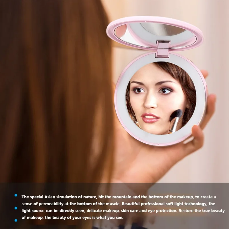 Фото Светодиодный зеркало для макияжа с 10 лампами Увеличьте ручную складку небольшой