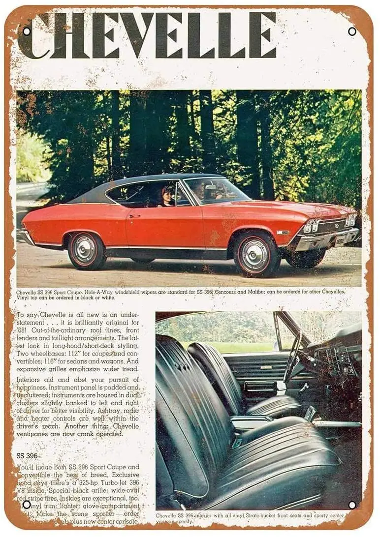 Diuangfoong 1968 Decor Chevelle SS 396 Sport Coupe Vintage Look Metal Sign 12"×8"
Diuangfoong 1968 Decor Chevelle SS 396 Sport Coupe Vintage Look Metal Sign 12"×8"