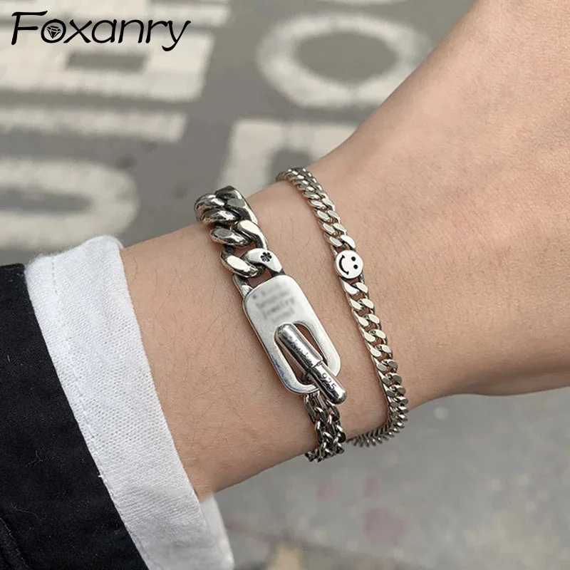 Foxanry 925 Stamp Bracelet Trendy Punk Vintage Creative Splicing Thick Chain Smiley Jewelry Gift for Women Wholesale
Foxanry 925 Stamp Bracelet Trendy Punk Vintage Creative Splicing Thick Chain Smiley Jewelry Gift for Women Wholesale