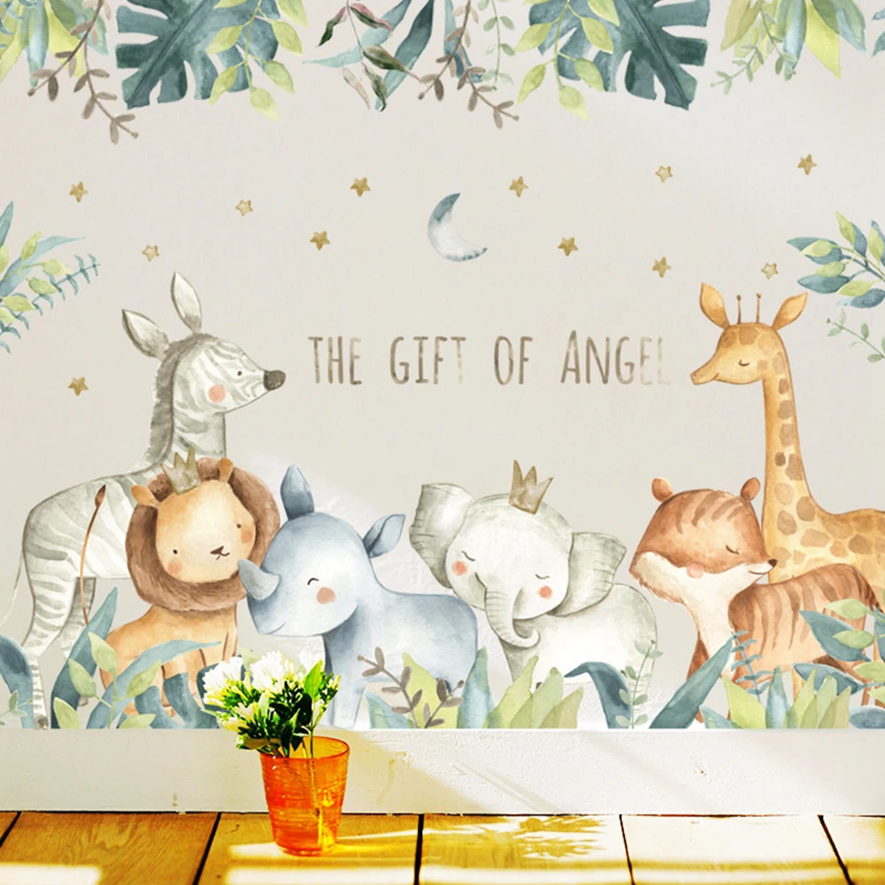 

Мультяшные наклейки на стену для детской комнаты, жираф, Лев, лиса, слон, животные, домашние наклейки для детской комнаты, детского сада, детской комнаты, домашний декор