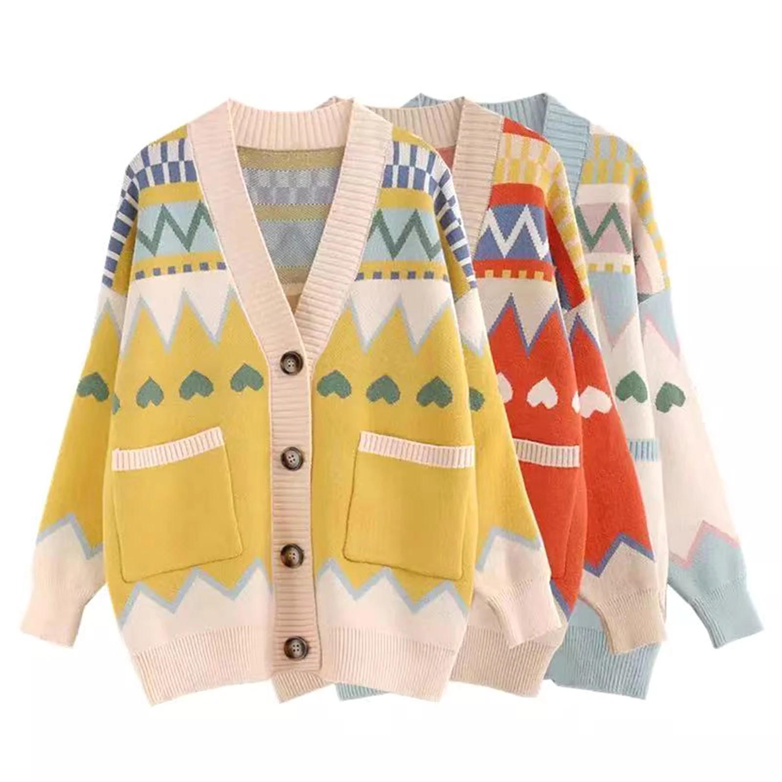 Женский свитер на пуговицах, повседневный Свободный Вязаный Кардиган с длинным рукавом и V-образным вырезом и передними карманами 
Женский свитер на пуговицах, повседневный Свободный Вязаный Кардиган с длинным рукавом и V-образным вырезом и передними карманами