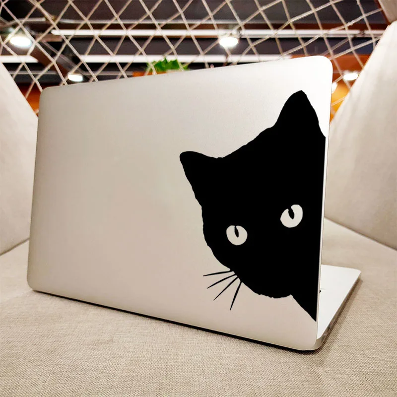 Наклейка для ноутбука Peeking с изображением черной кошки виниловая обложка Macbook Pro 16
