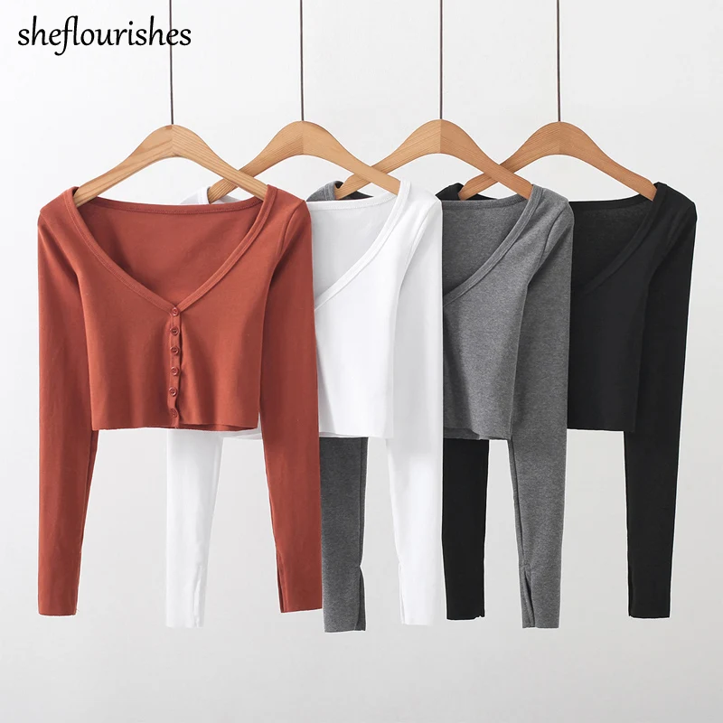 Casual t shirt women 2020 long sleeve shirts sexy v neck top korean solid cropped t shirt cotton white tees black streetwear
Casual t shirt women 2020 long sleeve shirts sexy v neck top korean solid cropped t shirt cotton white tees black streetwear