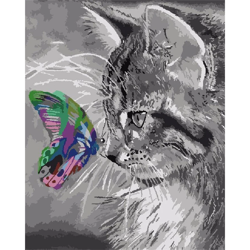 FSBCGT животного Кот в виде цветов и бабочек фотографии Акриловая картина маслом
