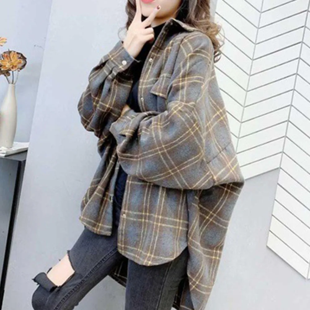Plaid Shirt 2021 Autumn Winter New Casual Womens Mid-length Lapel Long Sleeve Korean Fashion Thicken Loose Women Tops
Plaid Shirt 2021 Autumn Winter New Casual Womens Mid-length Lapel Long Sleeve Korean Fashion Thicken Loose Women Tops