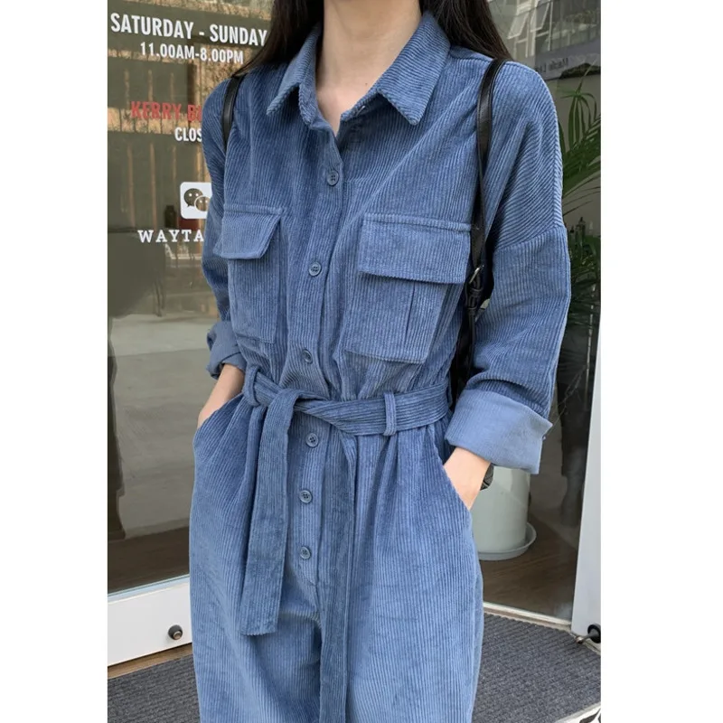 Corduroy Tooling One-piece Suit Jumpsuit Women's Tide Wide Leg Spring Autumn Long Sleeve Korea Vintage Blue Jumpsuits 2021 New
Corduroy Tooling One-piece Suit Jumpsuit Women's Tide Wide Leg Spring Autumn Long Sleeve Korea Vintage Blue Jumpsuits 2021 New