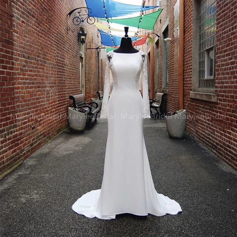 Elegant Mermaid Wedding Dresses With Illusion Cut-Out Sleeves Bateau Neckline 2020 White Ivory Plus Size Bridal Gown Sweep Train 
Elegant Mermaid Wedding Dresses With Illusion Cut-Out Sleeves Bateau Neckline 2020 White Ivory Plus Size Bridal Gown Sweep Train
