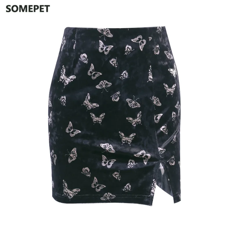 Black Vintage Velvet Skirt Sexy Butterfly Print Skirts Womens Streetwear High Waist Korean Mini Skirt Split Saia
Black Vintage Velvet Skirt Sexy Butterfly Print Skirts Womens Streetwear High Waist Korean Mini Skirt Split Saia