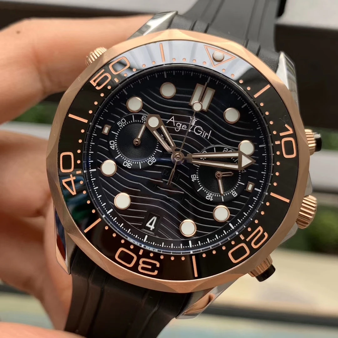 Luxury New Men Japan Quartz Chronograph Watch Black Rubber Rose Gold Blue 007 Blue Ceramic Bezel Sapphire StopWatch 44MM
Luxury New Men Japan Quartz Chronograph Watch Black Rubber Rose Gold Blue 007 Blue Ceramic Bezel Sapphire StopWatch 44MM
