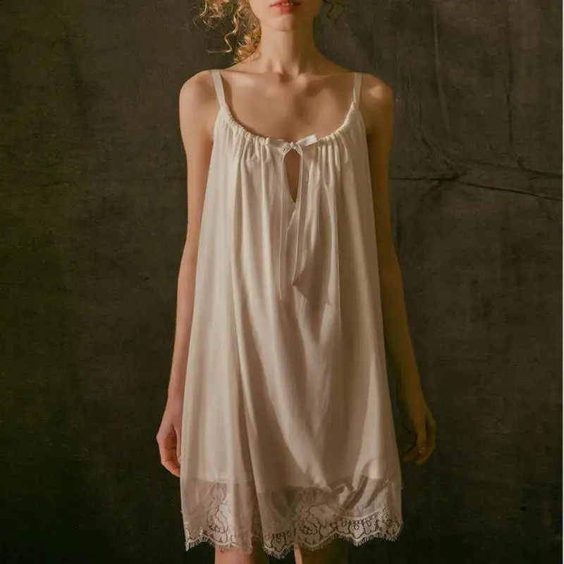 

Female Casual Nightdress Backless Princess Lolita Spaghetti Strap Dress Sleepshirts Lace Mesh Pyjamas Nightgowns Sleepwear Women