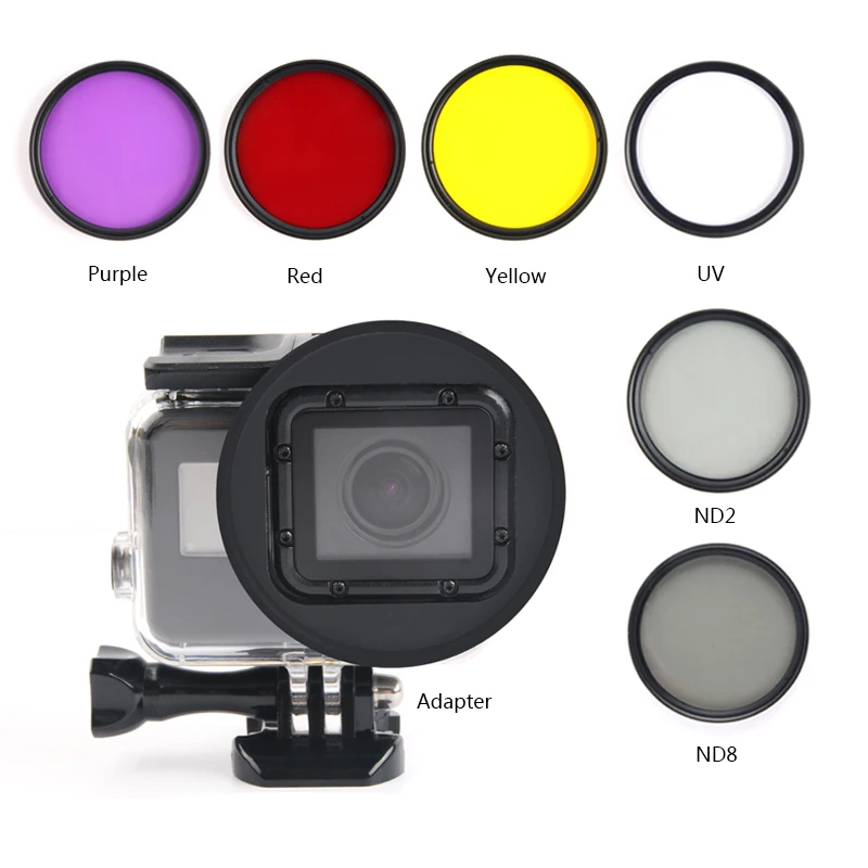 

6 in 1 58mm Filters for GoPro Hero 7 6 5 Black Waterproof Case Diving UV CPL Red Purple Filter for Go Pro 7 Accessory Set