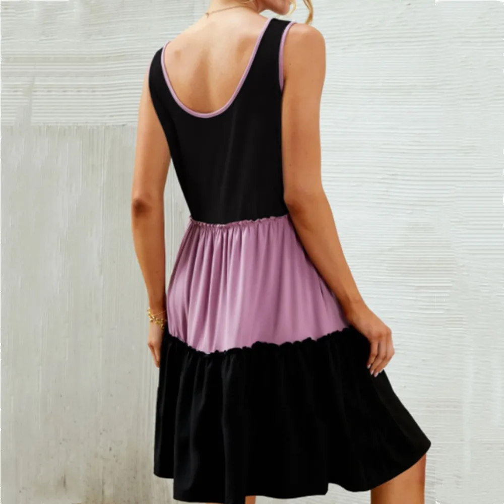 Casual Loose Round Neck Sleeveless A-Line Splicing Mini Dress Women 2021 Summer New Three-Color Contrast Color Pocket Dress Robe
Casual Loose Round Neck Sleeveless A-Line Splicing Mini Dress Women 2021 Summer New Three-Color Contrast Color Pocket Dress Robe