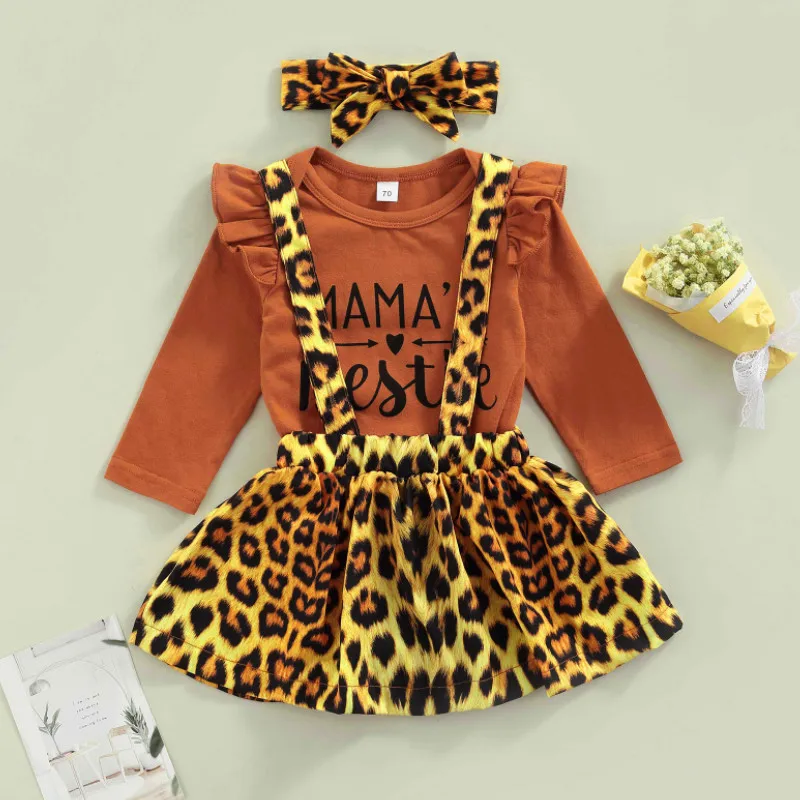 Baby Girl\u2019s Three Piece Suit Spring Autumn Fashion Letter Long Sleeve Romper and Leopard Suspender Skirt & Headband
Baby Girl\u2019s Three Piece Suit Spring Autumn Fashion Letter Long Sleeve Romper and Leopard Suspender Skirt & Headband