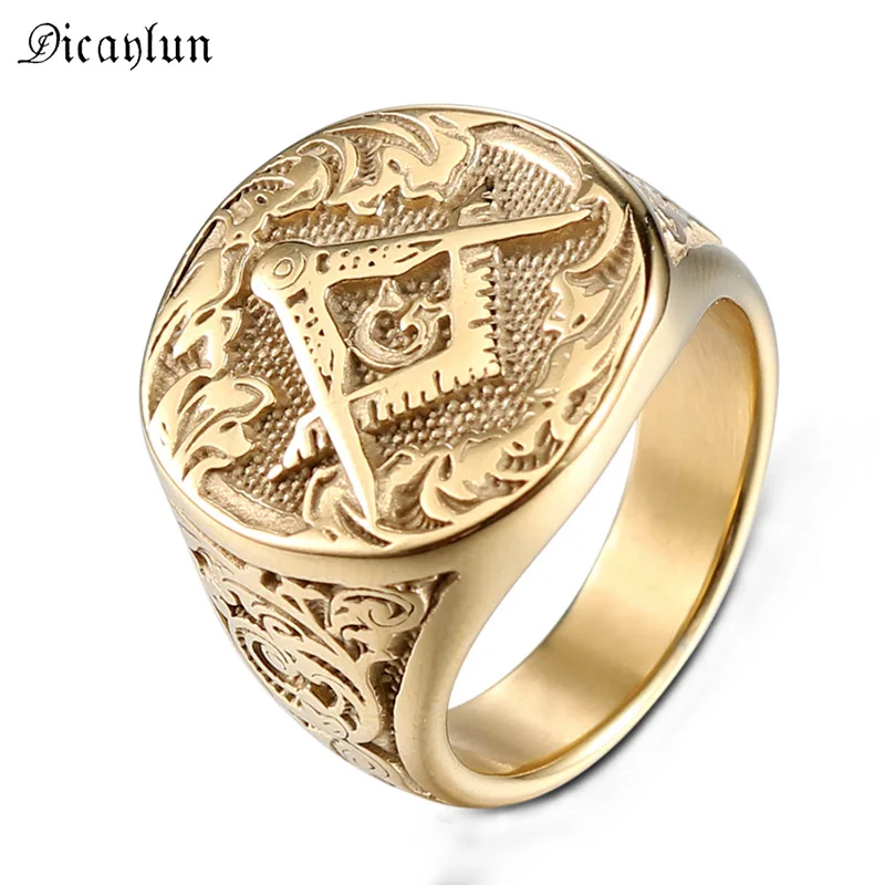 DICAYLUN Freemasonry кольцо Mason Symbols масонское тамплиера для мужчин золото нержавеющая