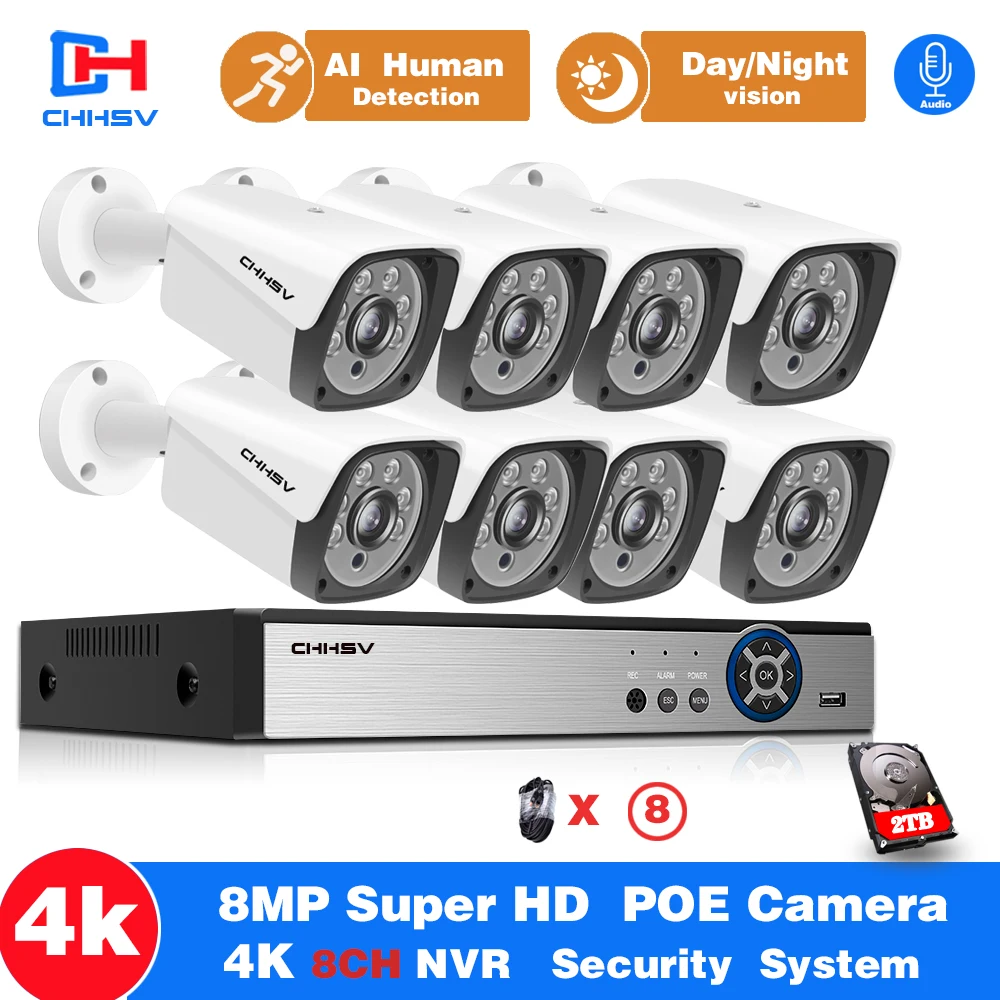 H.265 8CH 4K HDMI POE NVR Kit CCTV Security System 8.0MP IR Outdoor Audio Record IP Camera P2P Video Surveillance Set
H.265 8CH 4K HDMI POE NVR Kit CCTV Security System 8.0MP IR Outdoor Audio Record IP Camera P2P Video Surveillance Set