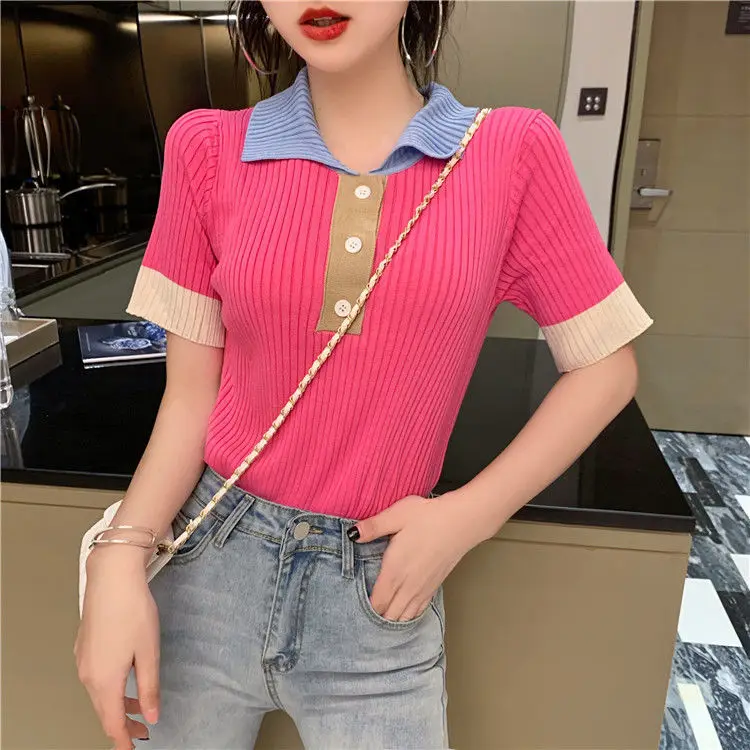Woman TShirts Contrast Color Short-Sleeved T-shirt for Women Summer 2020 Slim-Fit Knitted Top Crop Top Mujer Camisetas
Woman TShirts Contrast Color Short-Sleeved T-shirt for Women Summer 2020 Slim-Fit Knitted Top Crop Top Mujer Camisetas